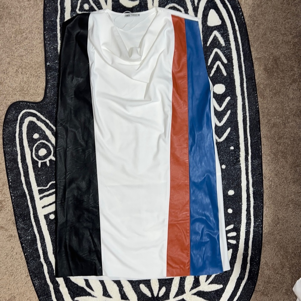 ZARA Colorblock Faux Leather Panel Dress – Size Large